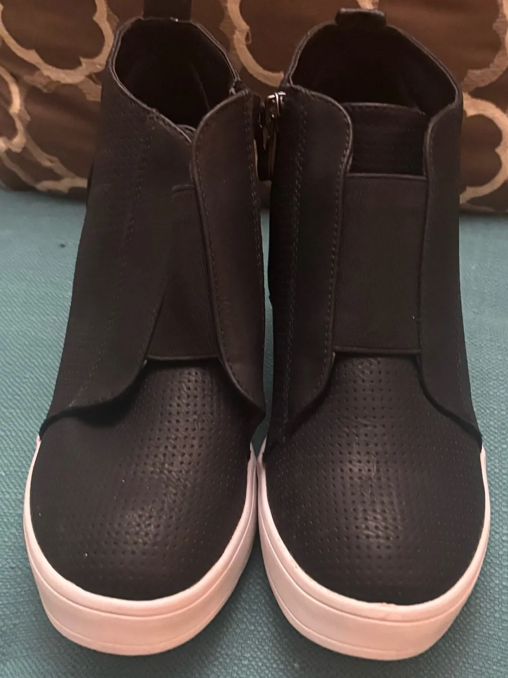 Journee Collection Black Perforated Slip-On Wedge Sneakers, Size 7